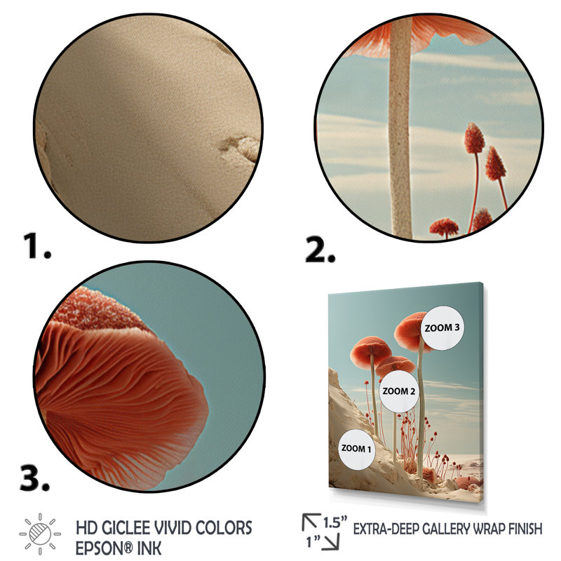«Red Mushroom Serenity By The Beach», reproduction sur toile, Toile tendue, H 32 po x l 16 po x P 1 po