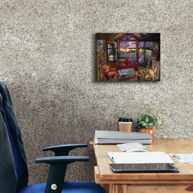 «Evening In The Cabin» par Bigelow, illustrations sur toile, H 12 po x l 16 po x P 0,75 po