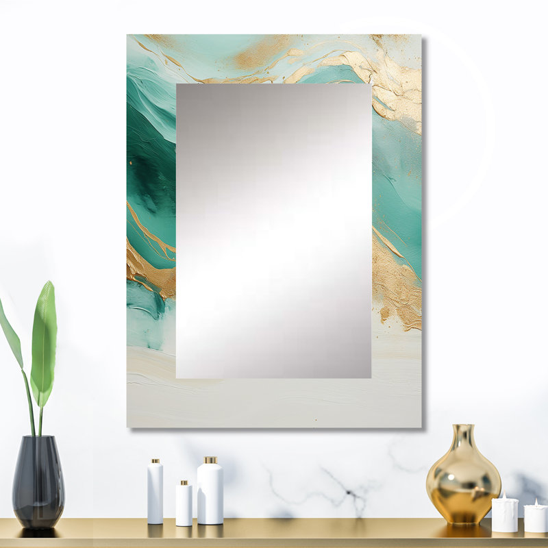 Gold And Black Soft Wave Fusion I - Abstract Shapes Unique Mirror, Beige Large Wall Mirror, Printed Metal Art, 32" x 24"