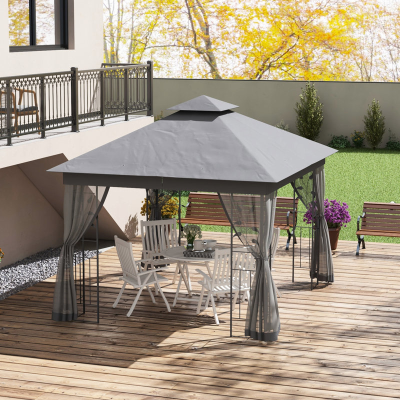 Auvent pour pavillon de jardin 10 po x 11,5 po, double toit avec arbre, gris, pour le jardin, la pelouse, la cour, la terrasse