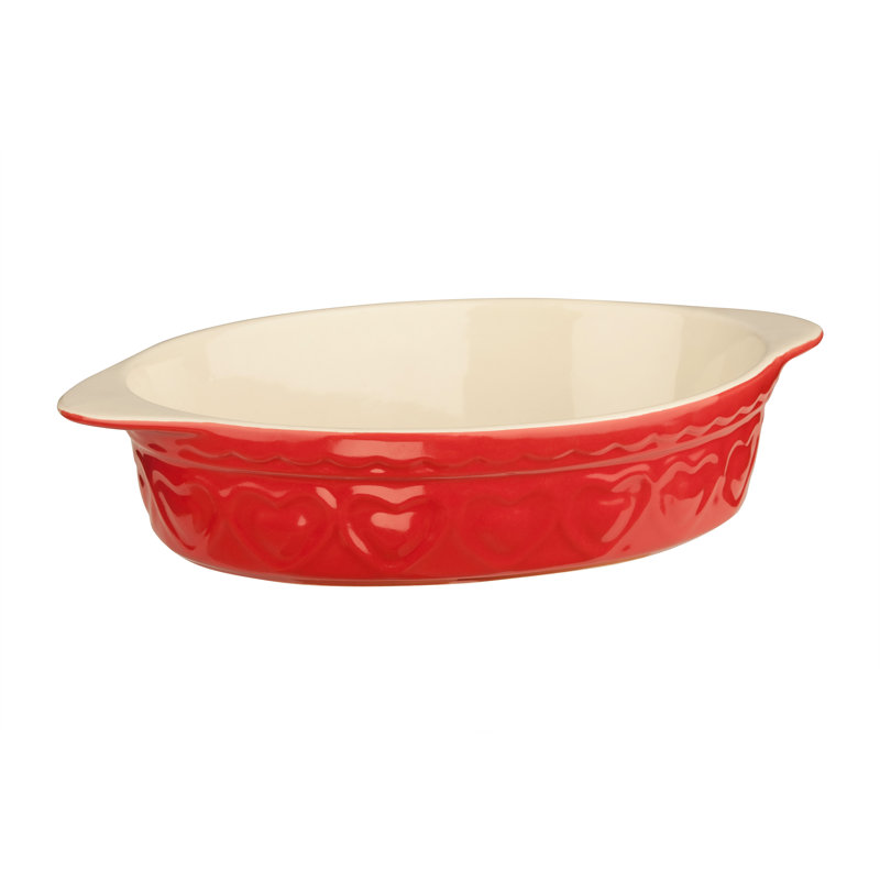 Brambly Cottage Hearts Oval Stoneware Au Gratin Dish Bakeware, Red