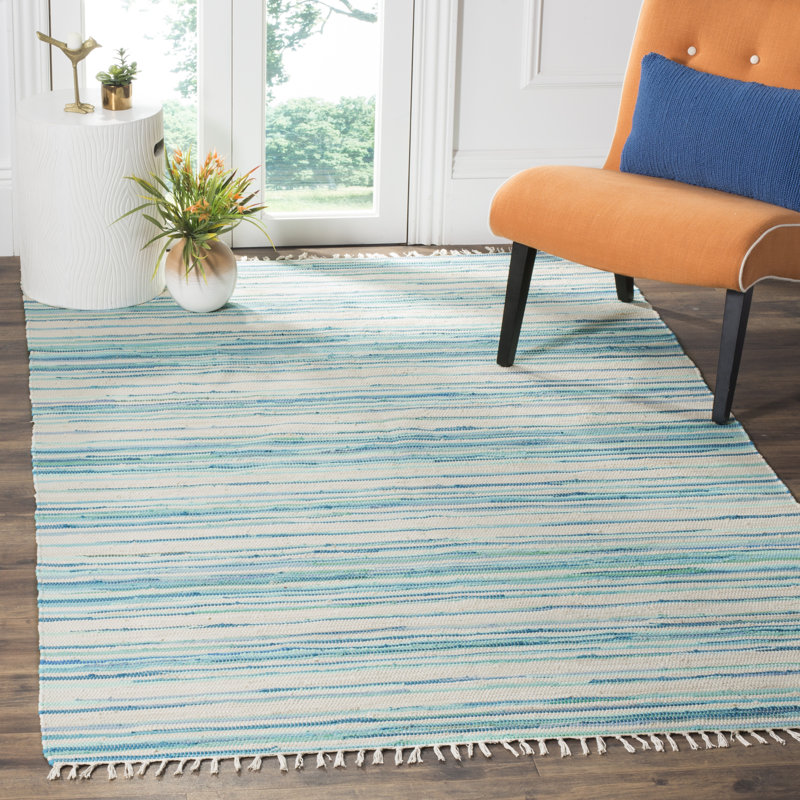 Tapis rayé en coton tissé à la main Margene, Rectangle 9 pi x 12 pi