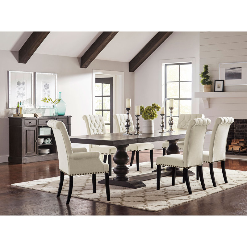 Jackye Tufted Side Chair with Nailhead Trim, Light Gray, Black