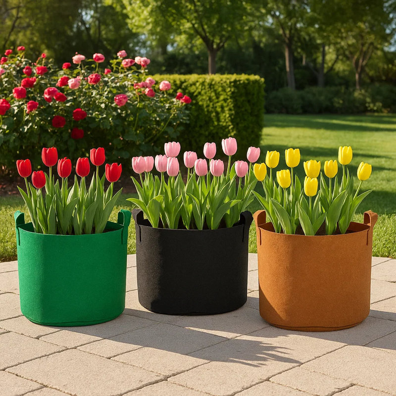 Sacs de culture 11,8 po en tissu de 10 gallons en couleurs mélangées (1 de noir, vert, orange et gingembre) - Contenants de plantes de jardin réutilisables
