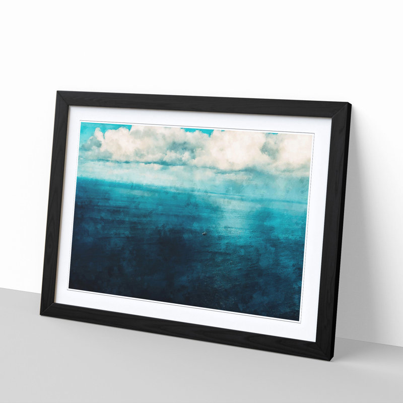 Boat Out To Sea Painting - Single Picture Frame Print on MDF, Black, 33cm H x 45cm W x 2cm D