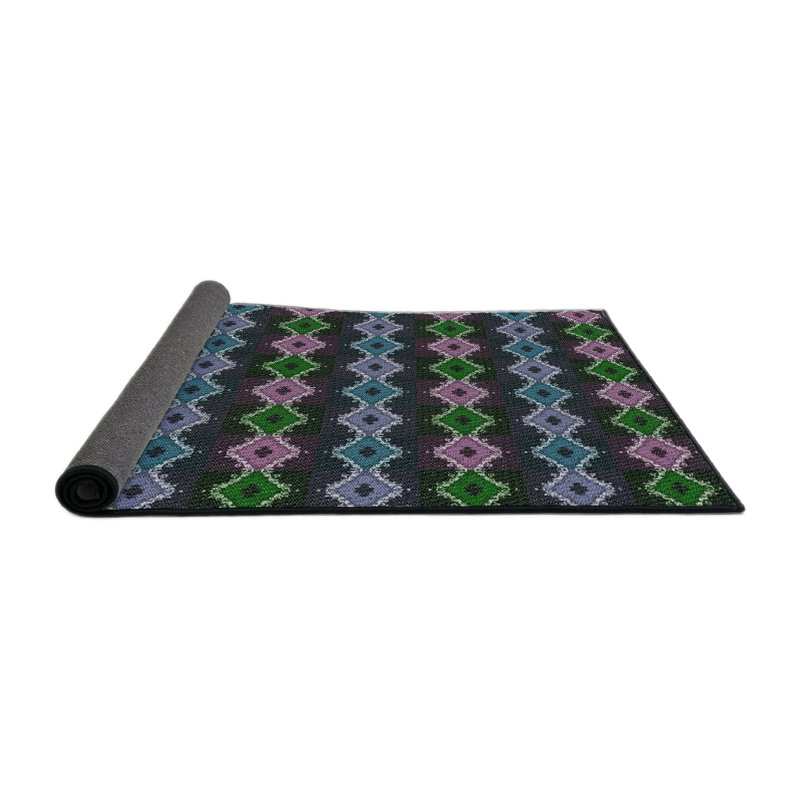 Gris géométrique/beige/Tapis décoratif bleu, Rond 3 pi