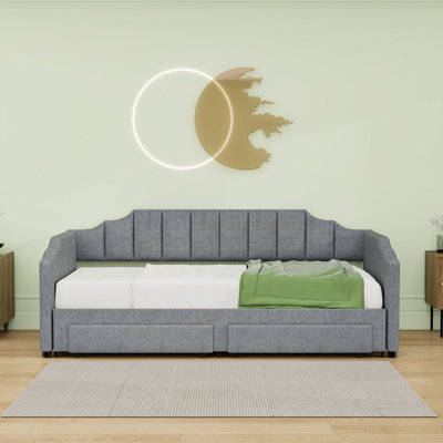 Twin XL to King Upholstered Daybed with Two Storage Drawers, LED Light and Trundle by Ivy Bronx