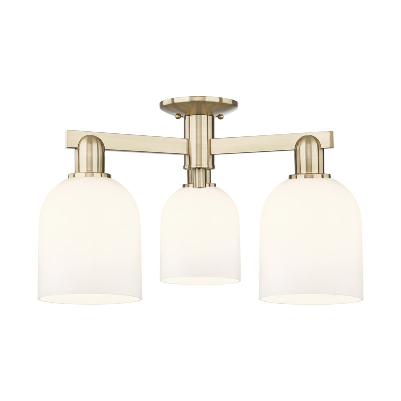 Arcadia - Bella - 3 Light 23" Semi-Flush Mount - Champagne Bronze Finish - White Shade, Champagne Bronze, White