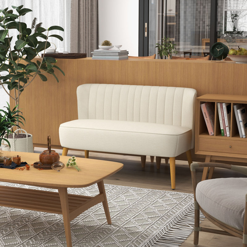 Causeuse 46 po, 2 places avec pieds en bois, blanc crème 46 po