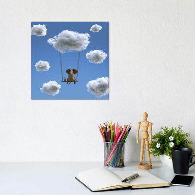 Elephant And Dog Are Flying On A Cloud II by Mike Kiev - Wrapped Canvas Print