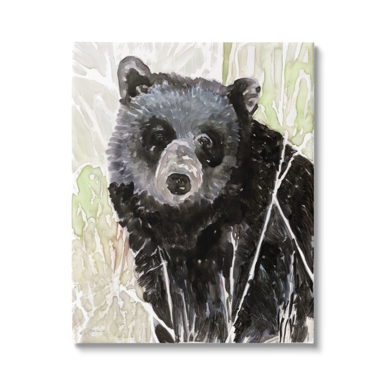 Peint à la main ours noir abstrait forêt feuillage XXL Stellar Design Studio, L 16 po x H 20 po, Toile tendue