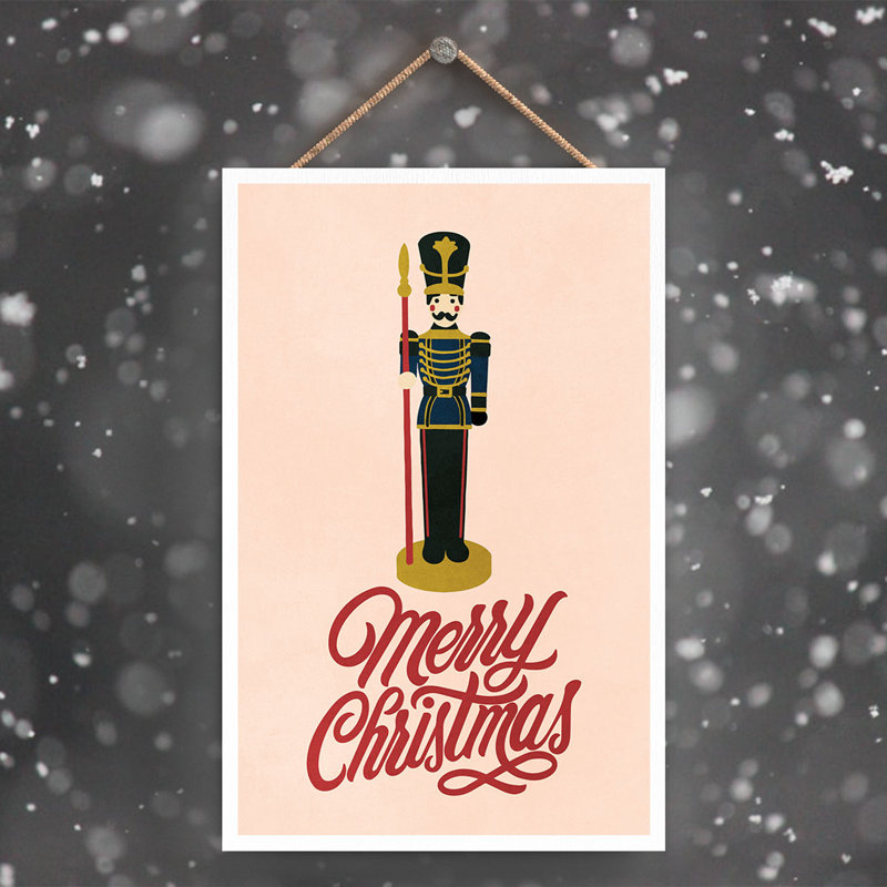 Xmas Merry Christmas Nutcracker Wooden Plaque, 18.5cm H x 12cm W x 0.9cm D, Pink/Red