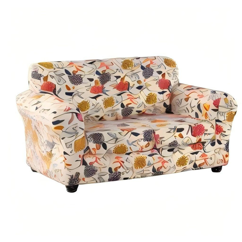 Housse de canapé imprimée pour canapé à 2 coussins Housse de causeuse haute extensible 3 pièces avec deux housses de coussin séparées (fleur de vigne, causeuse)