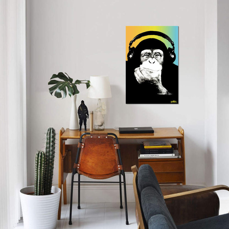 «Monkey Headophone Rasta III» par Steez, reproduction d'art graphique sur toile, H 12 po x l 8 po x P 0,75 po, Toile tendue