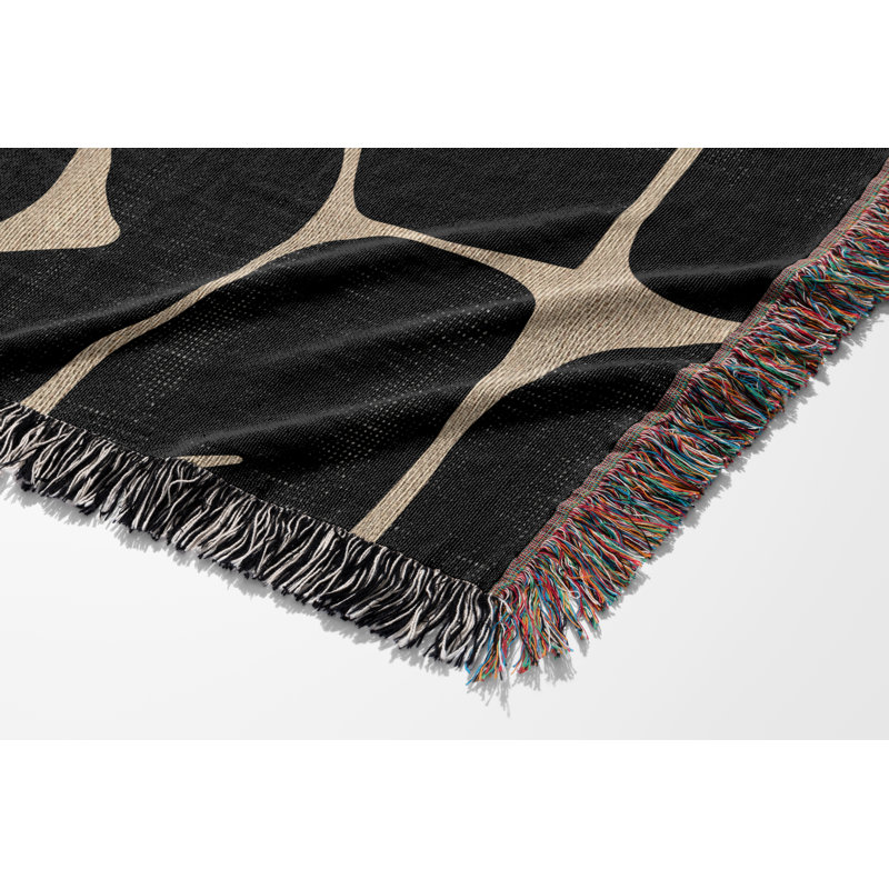 Jeté 100% coton abstrait Mola, L 60 po x l 50 po, Noir / Beige