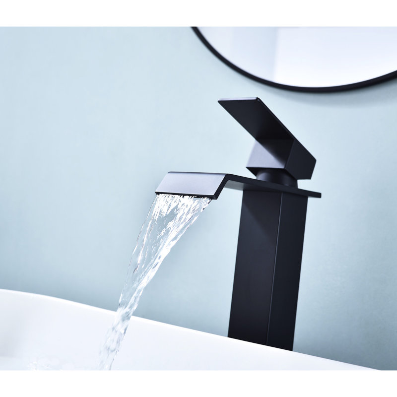 Robinet de salle de bain à cascade avec bonde escamotable en acier inoxydable noir mat pour un drain de remodelage, finition gracieuse