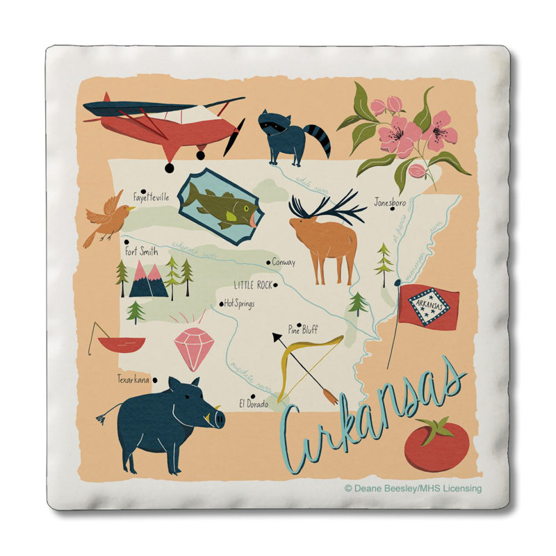Arkansas Attractions 4 Piece Tumbled Tile Coaster Set