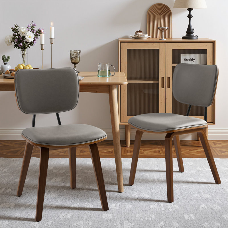 18.9" H Mid-Century Modern Dining Chair with Padded Seat Cushion & Curved Backrest, Upholstered Side Chair Set of 2, 2, Gray