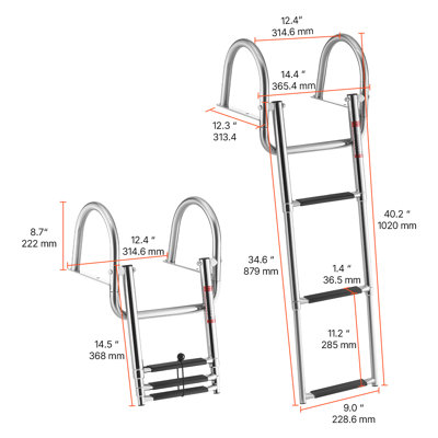 Boat Ladder, 3 Steps, Stainless Steel Telescoping Folding Swim Deck Ladder for Rear Entry Inboard, 600 lbs Capacity with Wide Anti-Slip Steps & Handrails, for Outboards, Yacht, Pontoon Boats