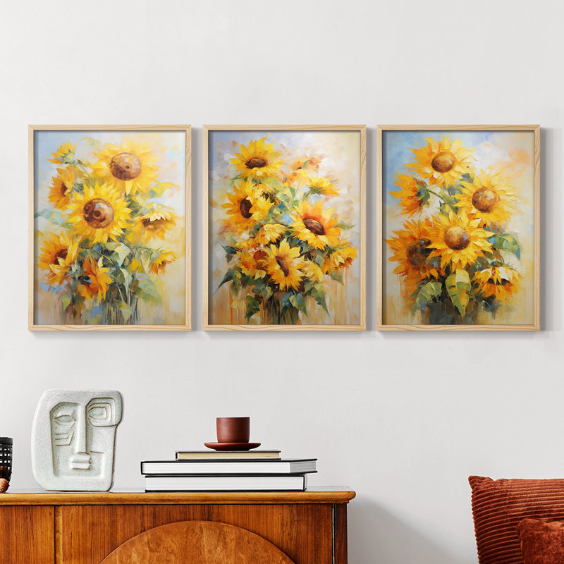 Série d'étude florale - Ensemble de 3 estampes numériques encadrées - Prêt à, H 10 po x l 8 po, Encadré naturel