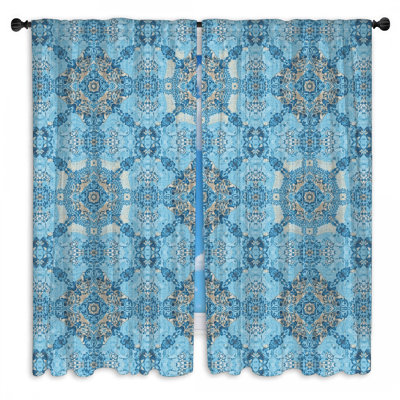 Blue Ornate Mandala Window Curtains Mandala Sheer & Room Darkening - 2 Panels