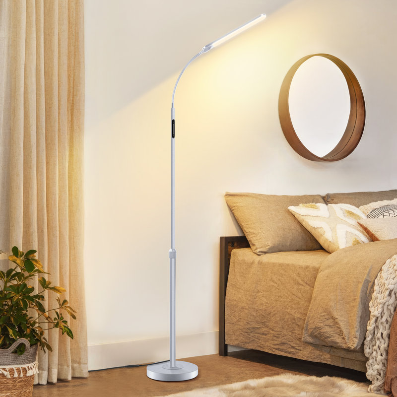  Loudean 72.8' LED Floor Lamp with Remote Control and Adjustable Reading Light, Argent