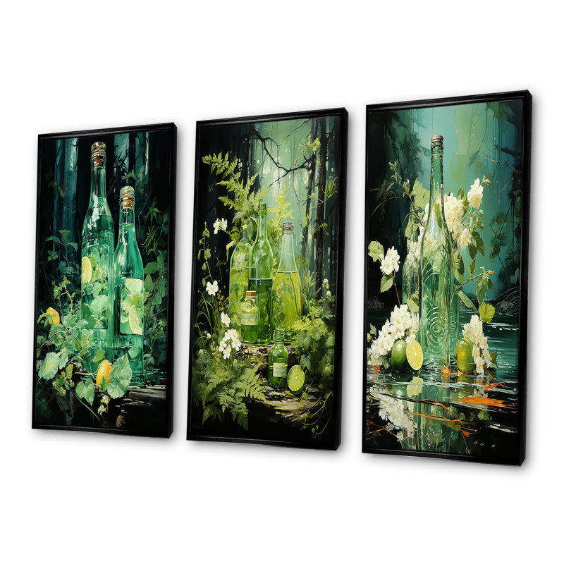 Green Bottled Melody, Cadre flottant noir, H 40 po x l 60 po