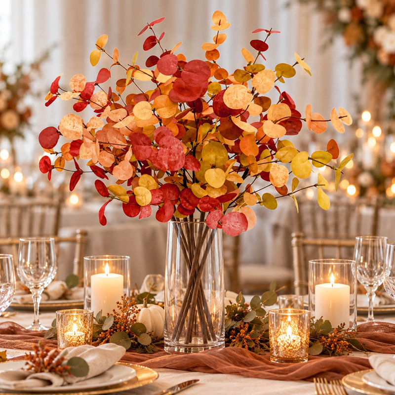 Lot de 6 tiges d'eucalyptus artificiel de 71 cm (28 pouces) pour la décoration de mariage d'automne et de l'Action de grâce