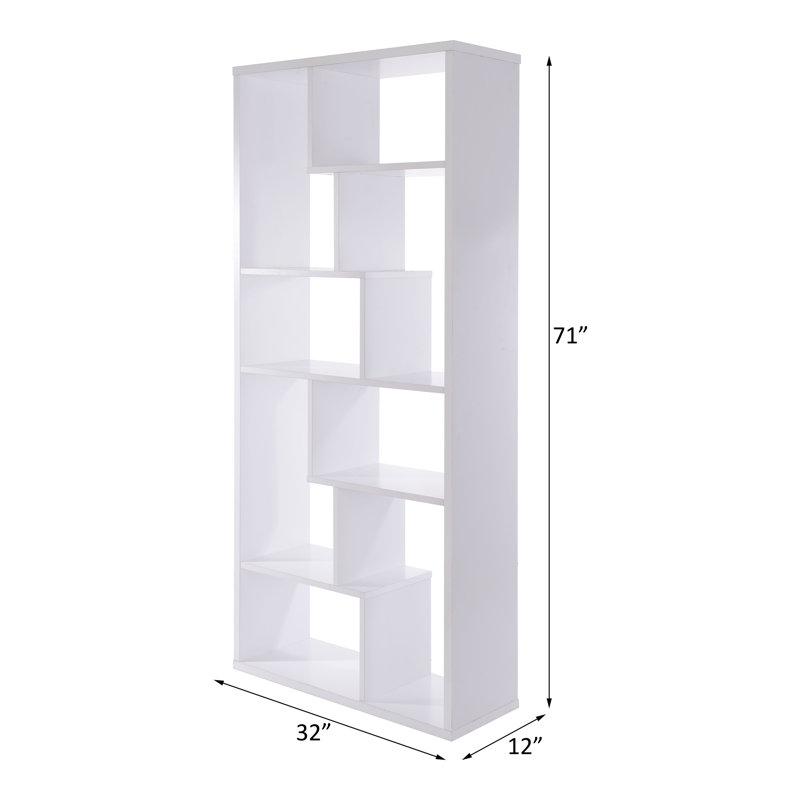 Modern White Bookshelf, 6 Shelves, 70.9 x 72.3 x 11.6 inches | 100% Melamine Coated Particle Board, Thickness: 0.7 inches | Wall-Mountable Design, Sleek & Functional Storage for Home & Office Spaces