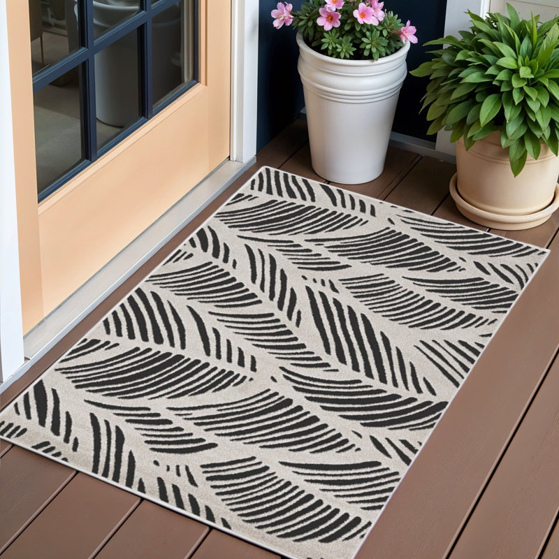 Tapis d'extérieur 3 pi x 5 pi noir et blanc tissé à la machine