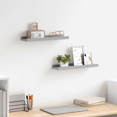 Frame Ledge Shelf Set of 2 Gray MDF Small Wall Mounted Display Shelves