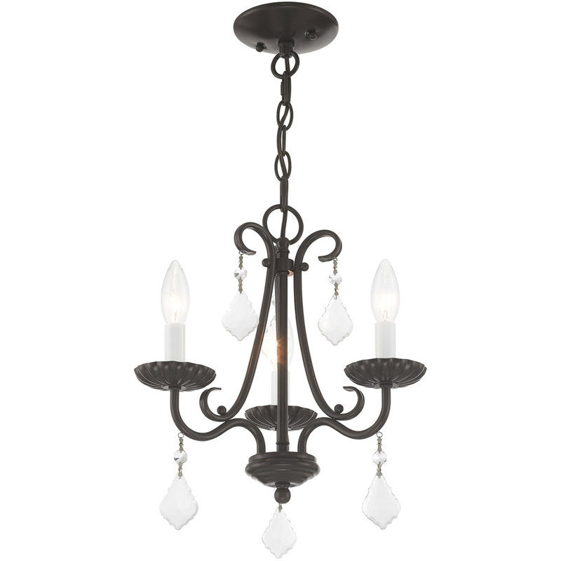 Lustre traditionnel / classique à 3 lumières de style bougie Blaney, H 8 po x l 9 po x P 11 po, Bronze anglais