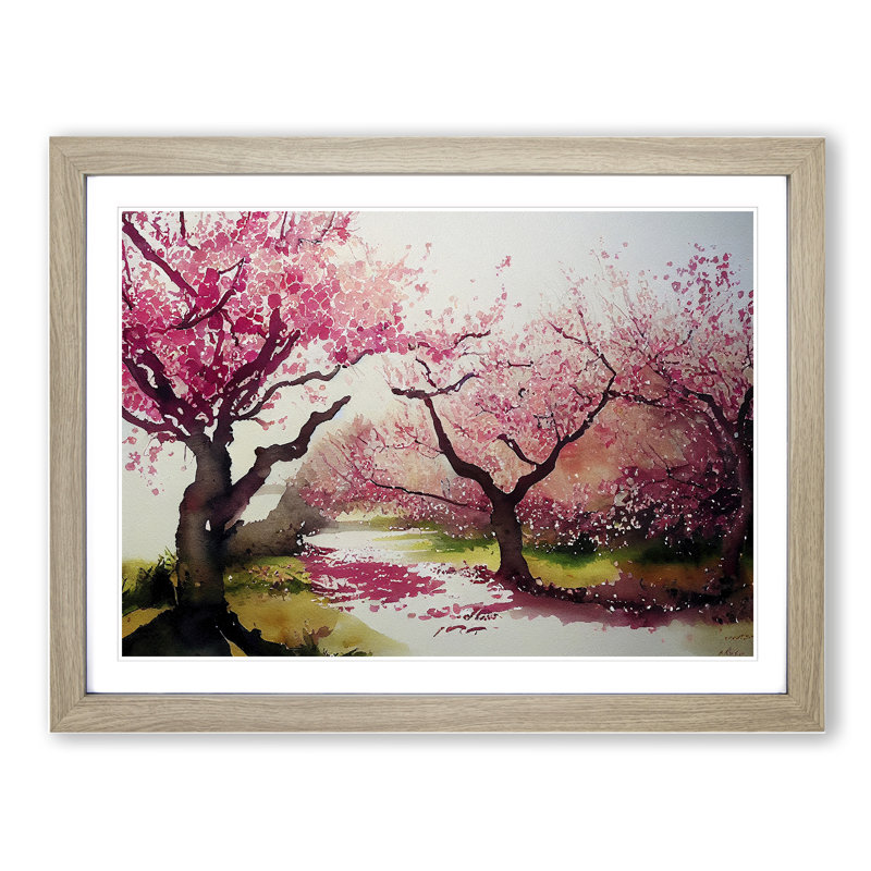 Interesting Cherry Blossom Trees - Framed Print, 46cm H x 64cm W x 2cm D, Oak