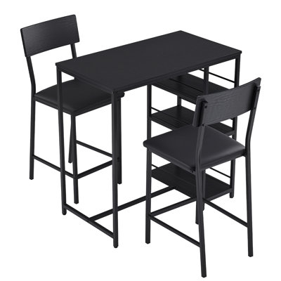 VINGLI Disassembled MDF + Iron + Soft Cushion Marble Pattern + Tube One Table And Two Chairs With Side Storage Rack Bar Table And Chair Set