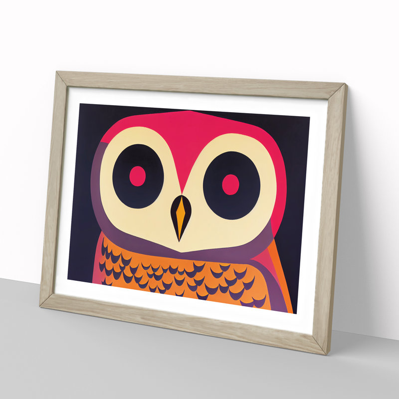 Owl Retro Vol.1 Abstract - Single Picture Frame Print, 34cm H x 46cm W x 2cm D, Oak