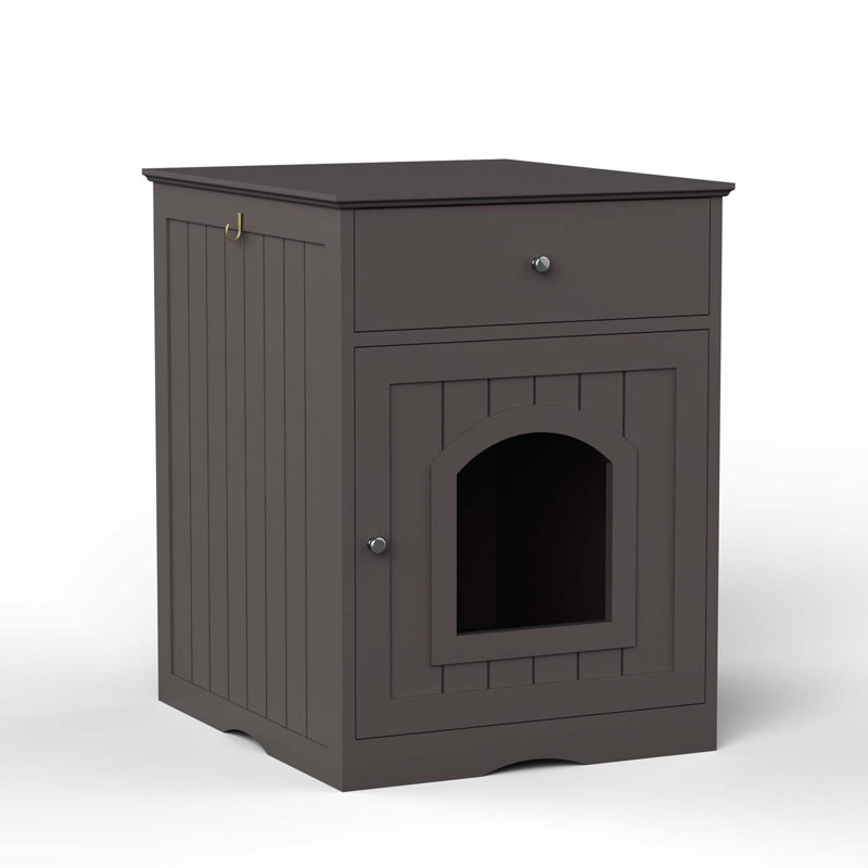 Brown MDF Cat Litter Box Enclosure Side Table with Drawer