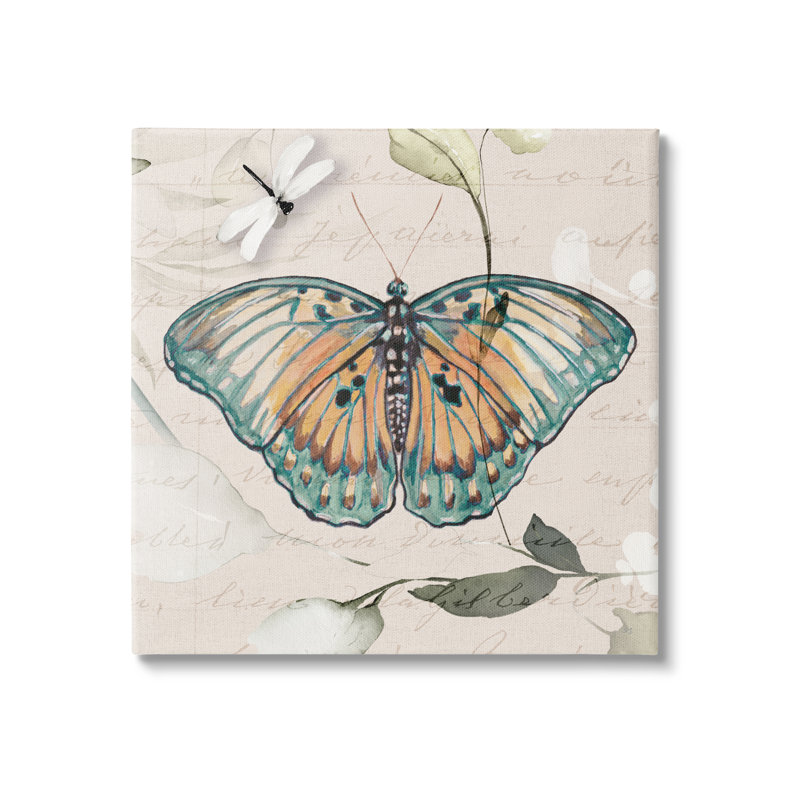 Boho Butterfly and Script Print on Canvas with Black Frame