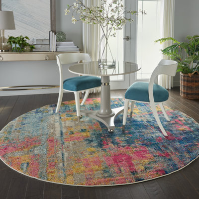 Tapis abstrait bleu / jaune / rose Velva
