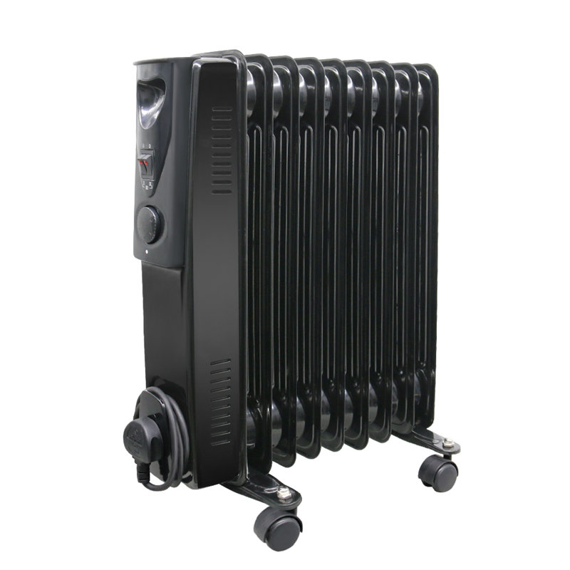 Axton 9 Fin 2000W Oil Filled Radiator Portable Electric Heater  with Thermostat, Black