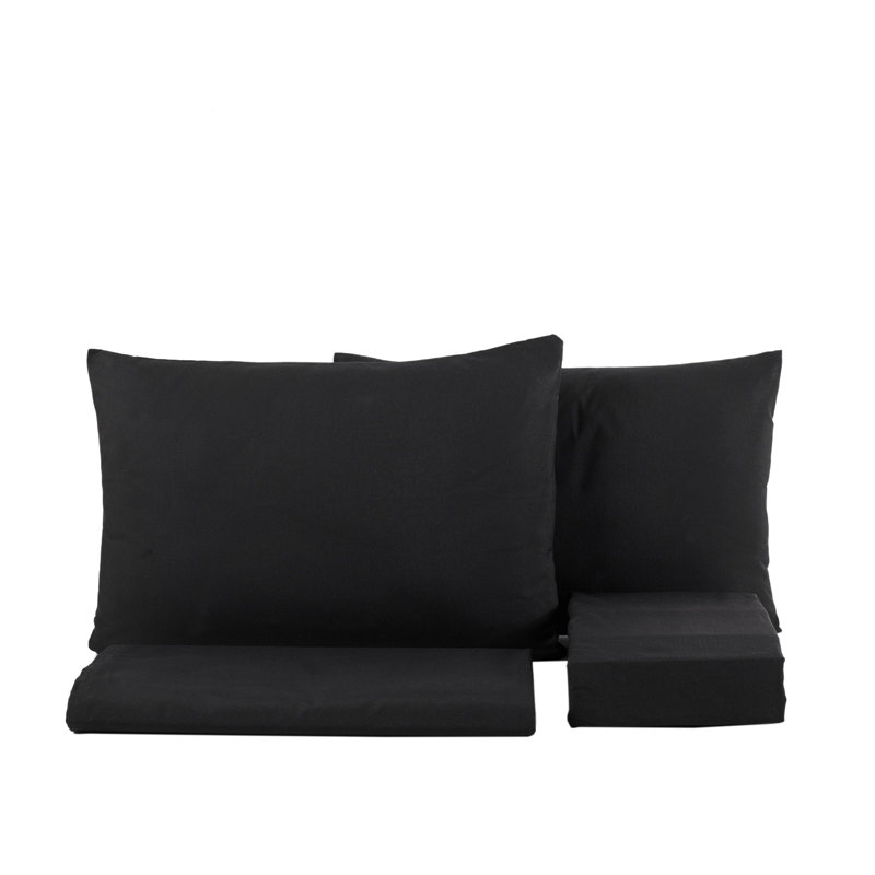 Solid Colour 4 Pieces Bed Sheet Set, Black, Queen