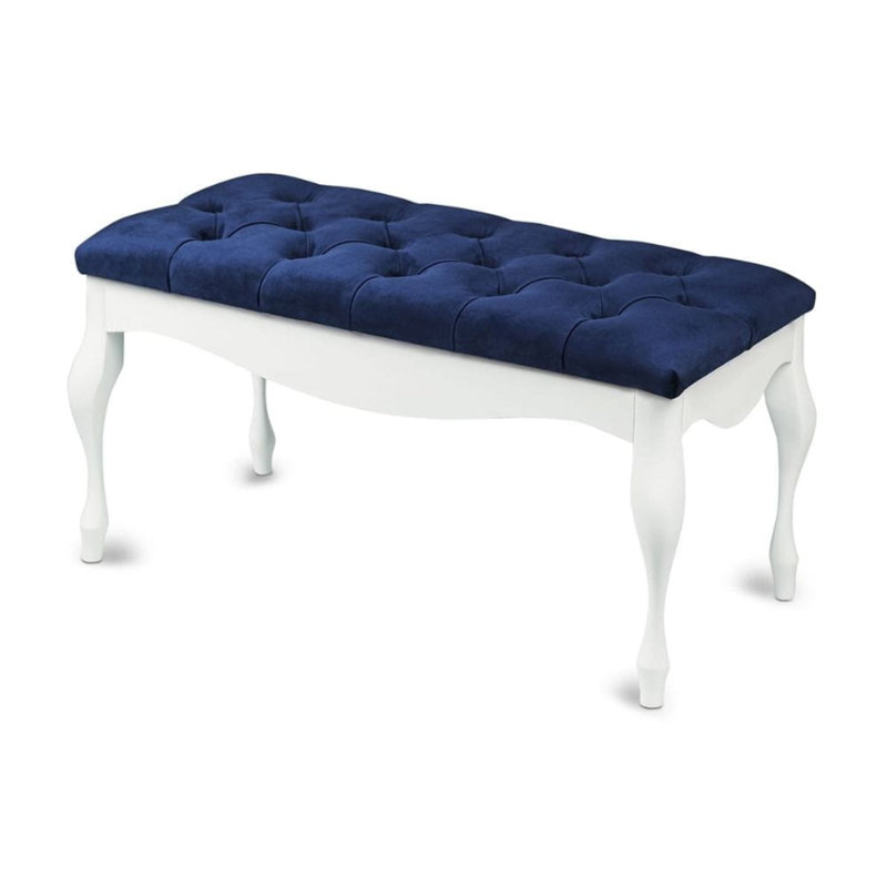 Keeter Velvet Upholstered Bench, H40 x W100 x D40cm, White, Blue