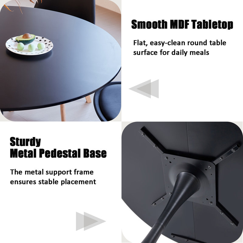 Metal Base Dining Table, Black