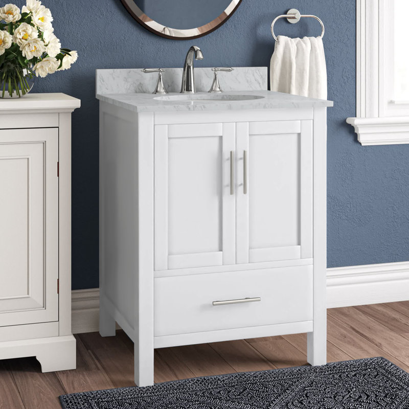 Ensemble de meuble-lavabo simple 24 po Gilley, Blanc, Blanc de Carrare