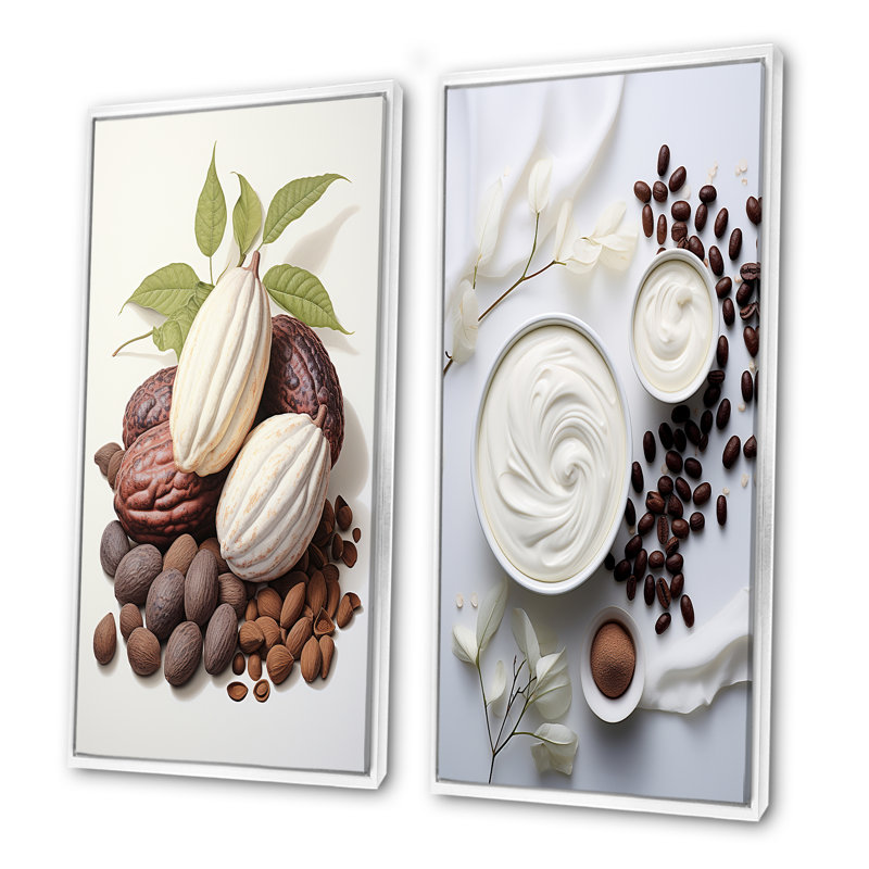 Cacao Beans Breath - ensemble de 2 reproductions d'art sur toile Cacao, Cadre flottant blanc, H 32 po x l 33 po