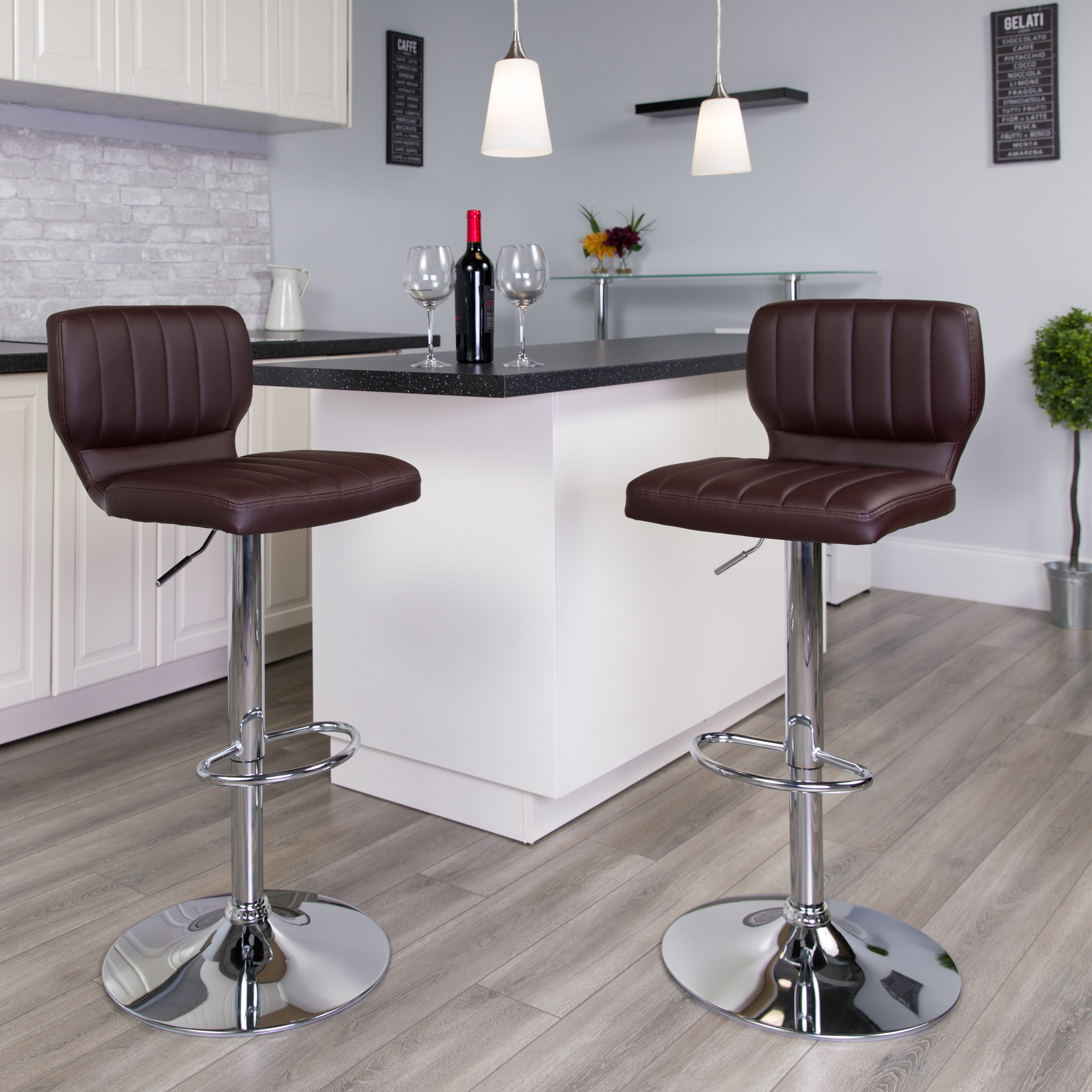 Orren Ellis Norrell Contemporary Vinyl Adjustable Height Barstool