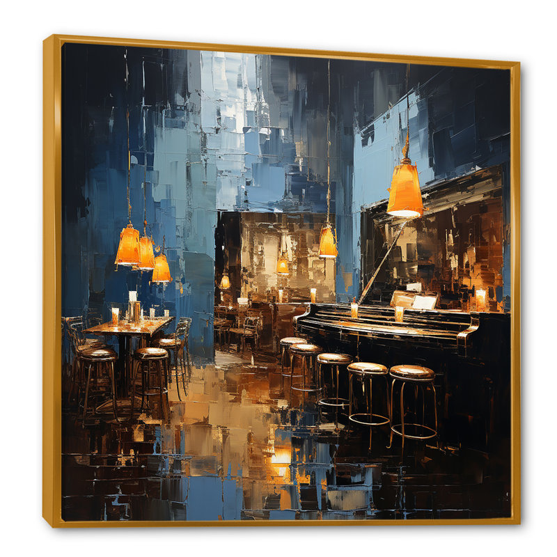 Night Jazz Serenade 1 - Jukeboxes, art mural, Cadre flottant doré, H 36 po x l 36 po