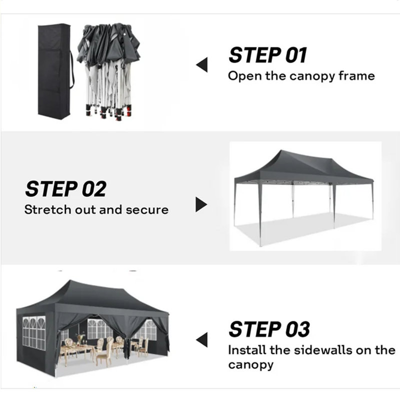 10x20 Pop up Canopy Tents for Parties 3.0, Upgrade Structure , Gray