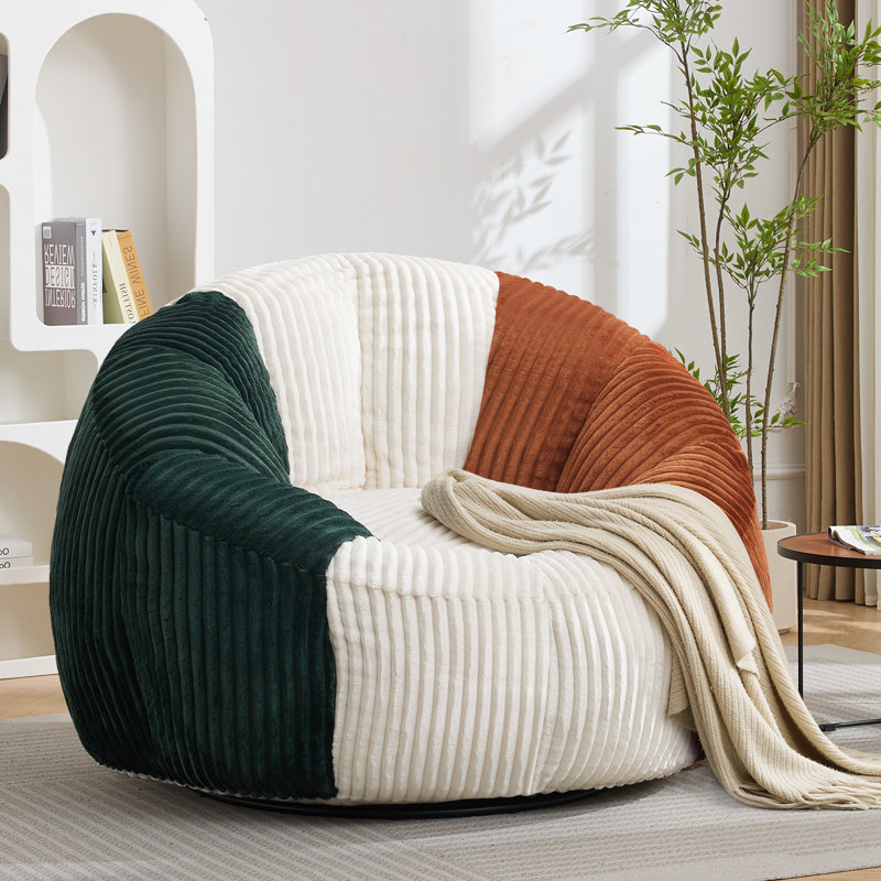 Fauteuil à billes moderne surdimensionné Curduroy avec pivot, Yellow/Green, Yes