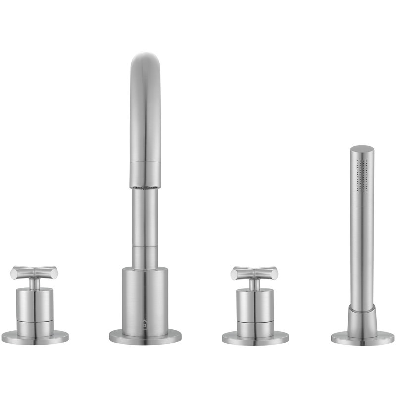 Garniture de robinet de baignoire romaine à deux poignées avec douchette, Nickel brossé