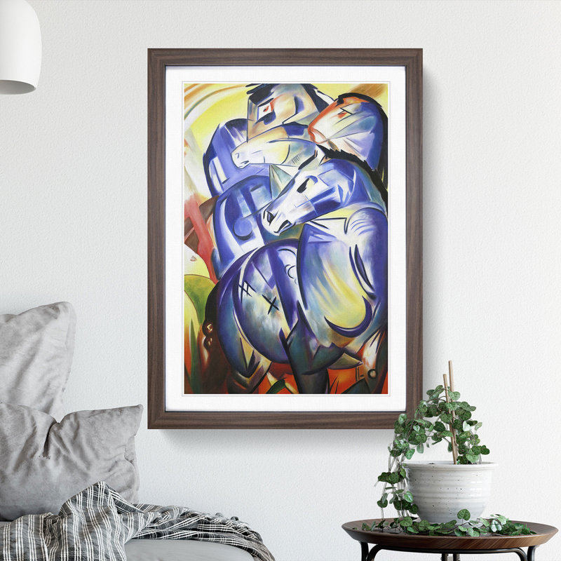 Blue Horses by Franz Marc - Picture Frame Graphic Art, Walnut, 48cm H x 36cm W x 2cm D